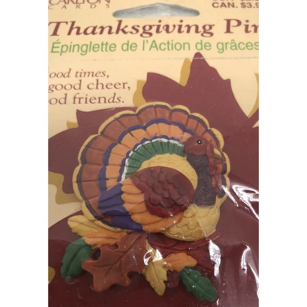 Vintage Thanksgiving Tom Turkey Pin Brooch Plastic Fall Festive Autumn, NEW‎
